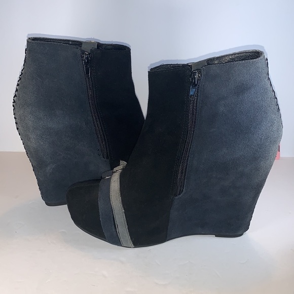 Restricted Suede Black & Blue Patchwork Wedge Buckle Booties - Picture 9 of 16